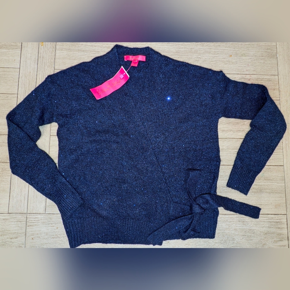 Lilly Pulitzer Navy Blue Sparkly Wrap Sweater